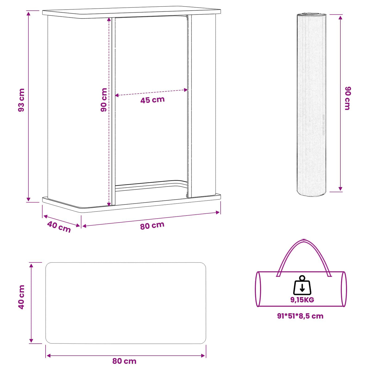 Messebord Lys brun og hvid 80 x 40 x 93 cm