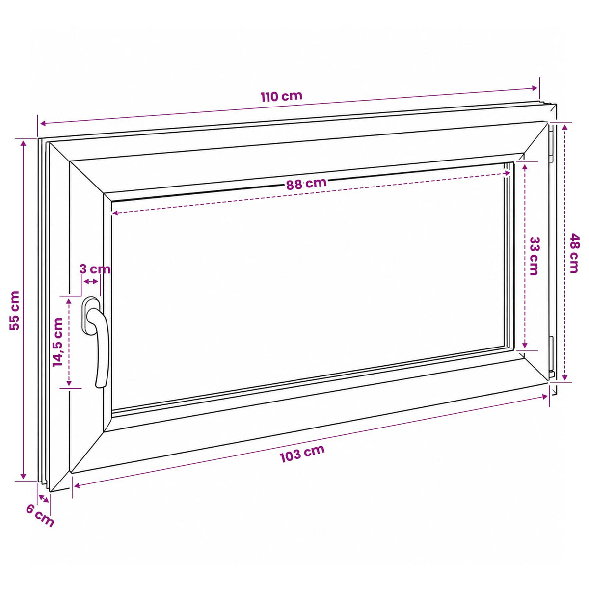 Kældervindue RISOR 110 x 55 cm PVC og glas