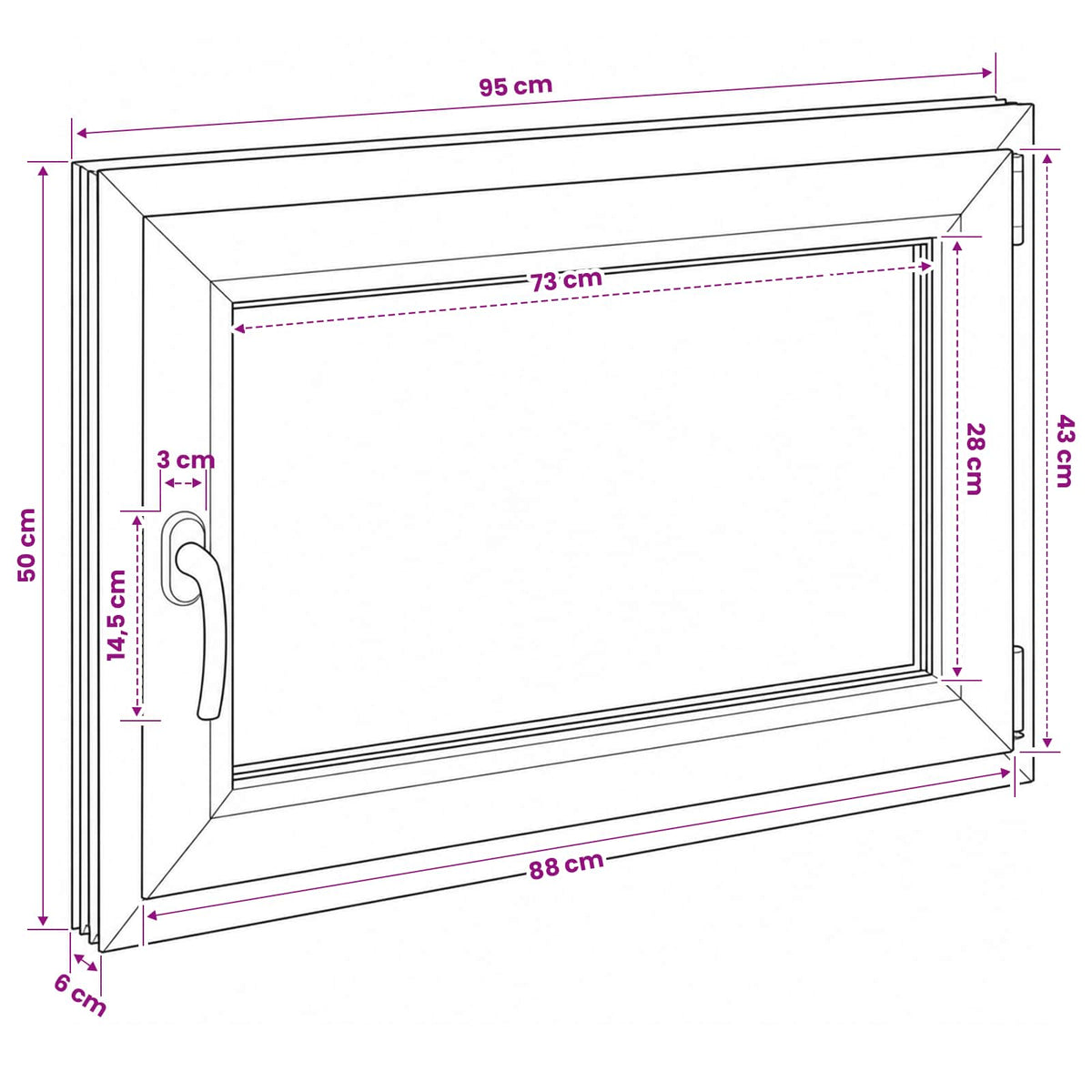 Kældervindue RISOR 95 x 50 cm PVC og glas