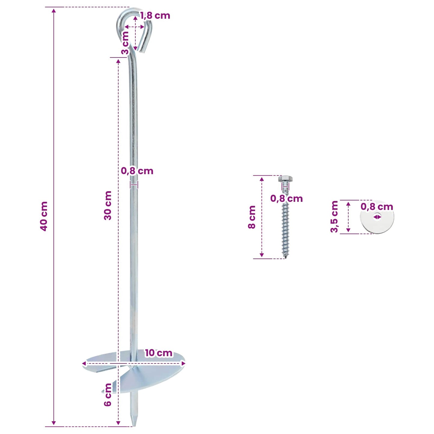 Jordanker 2 stk. Ø10 x 40 cm Galvaniseret metal Sølv