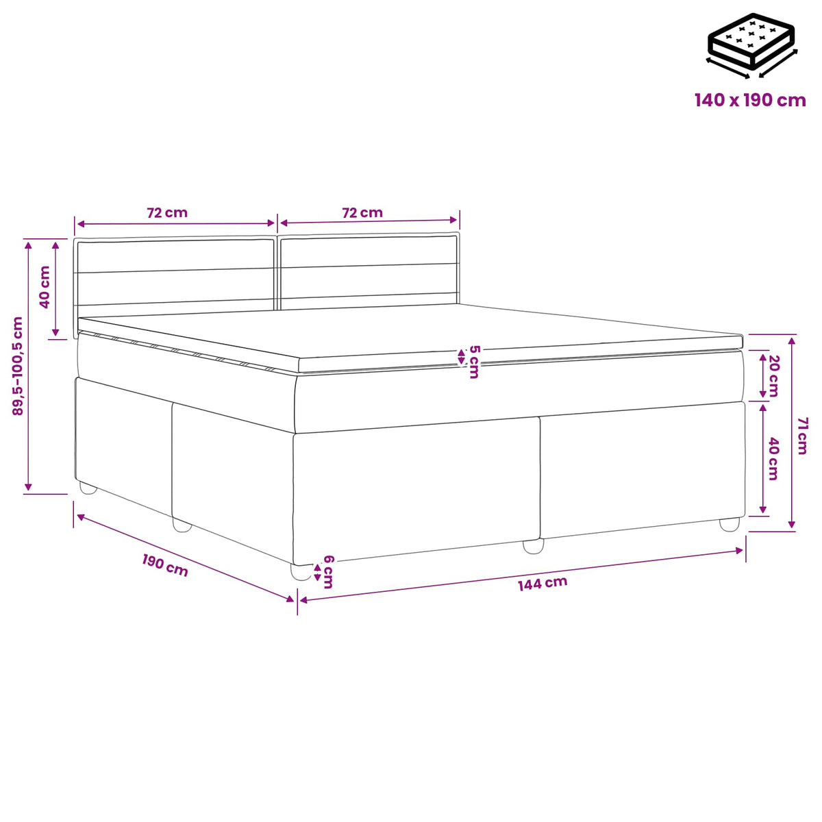 Boxmadras med topmadras Cremefarvet 140 x 190 cm Stof