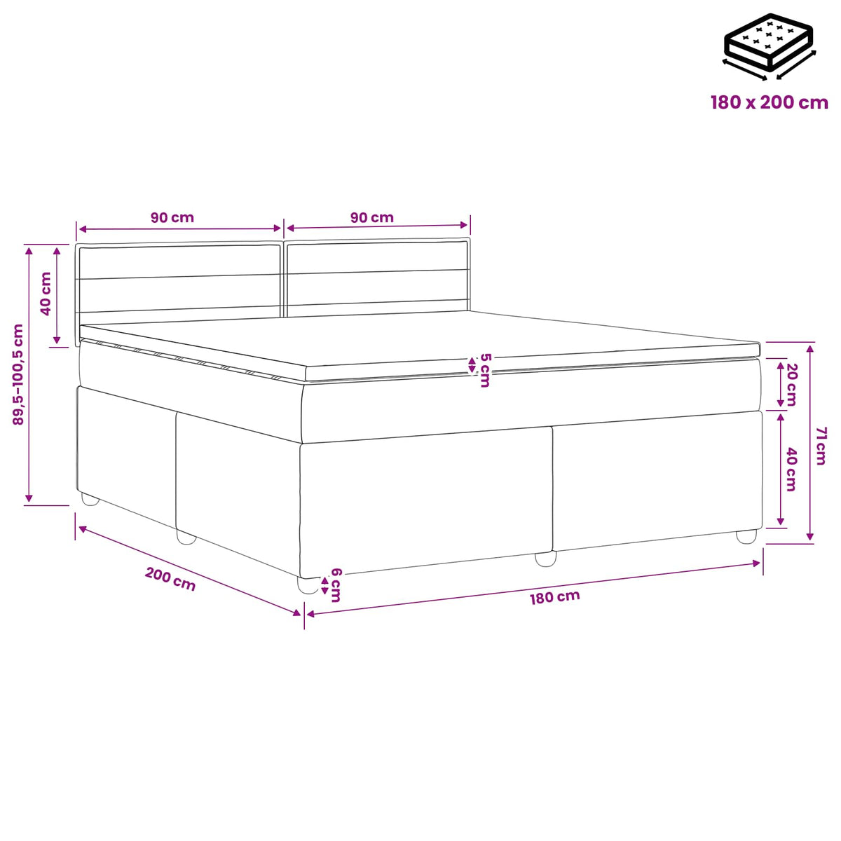 Boxmadras med topmadras Gråbrun 180 x 200 cm Stof
