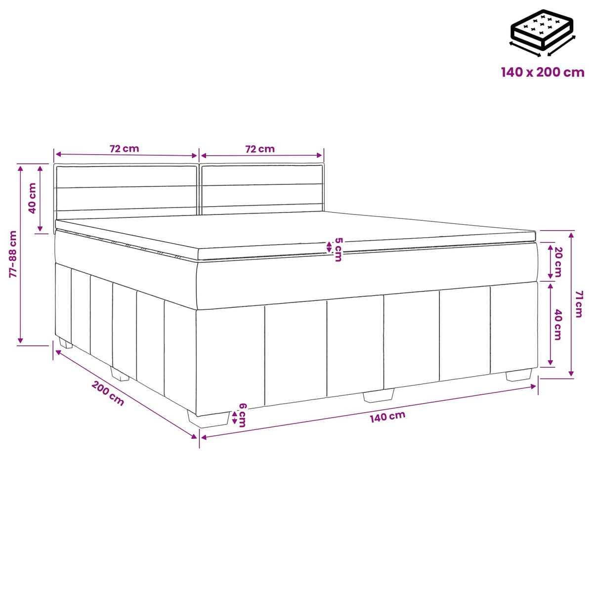 Boxmadras med topmadras Mørk Brun 140 x 200 cm Stof
