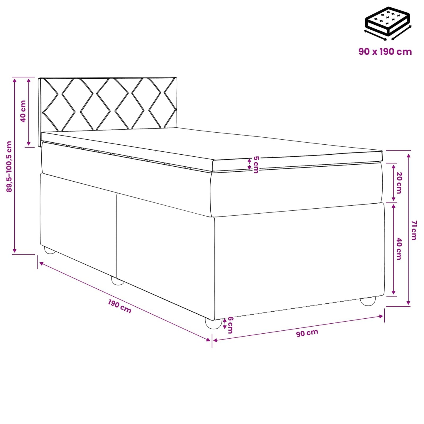 Boxmadras med topmadras Cremefarvet 90 x 190 cm Stof