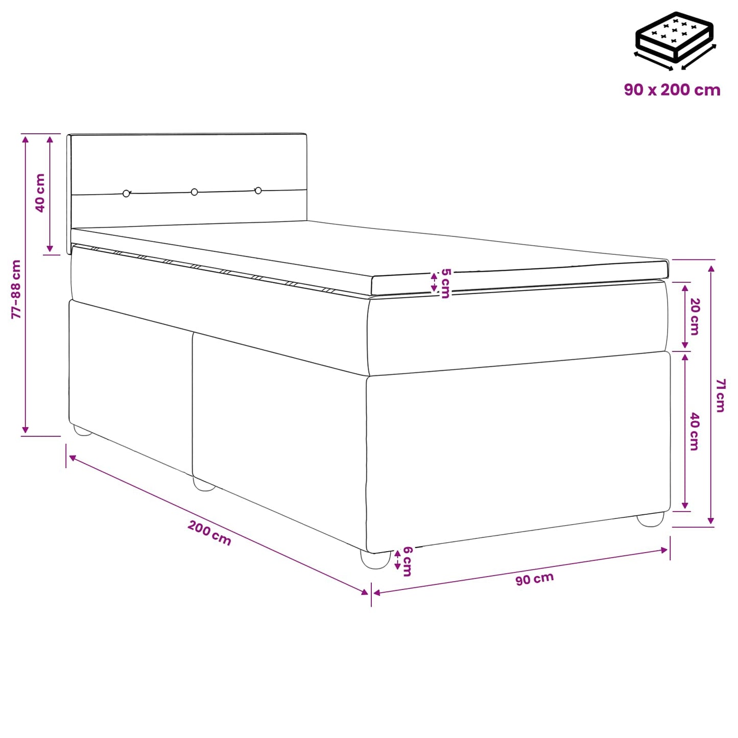 Boxmadras med topmadras med hovedgærde Gråbrun 90 x 200 cm Stof