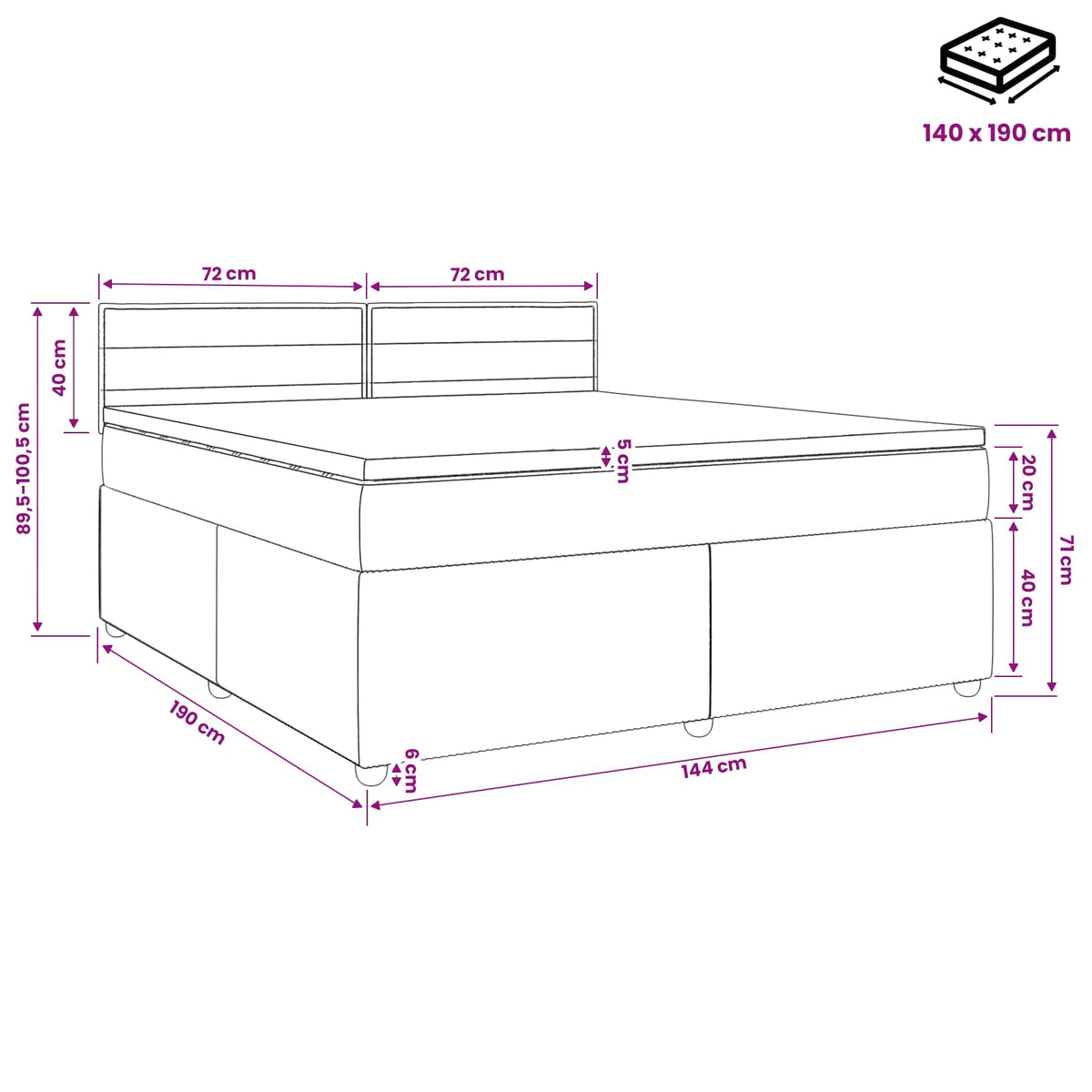 Boxmadras med topmadras Cremefarvet 140 x 190 cm Stof