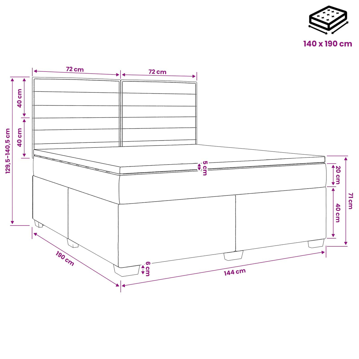Boxmadras med topmadras Cremefarvet 140 x 190 cm Stof