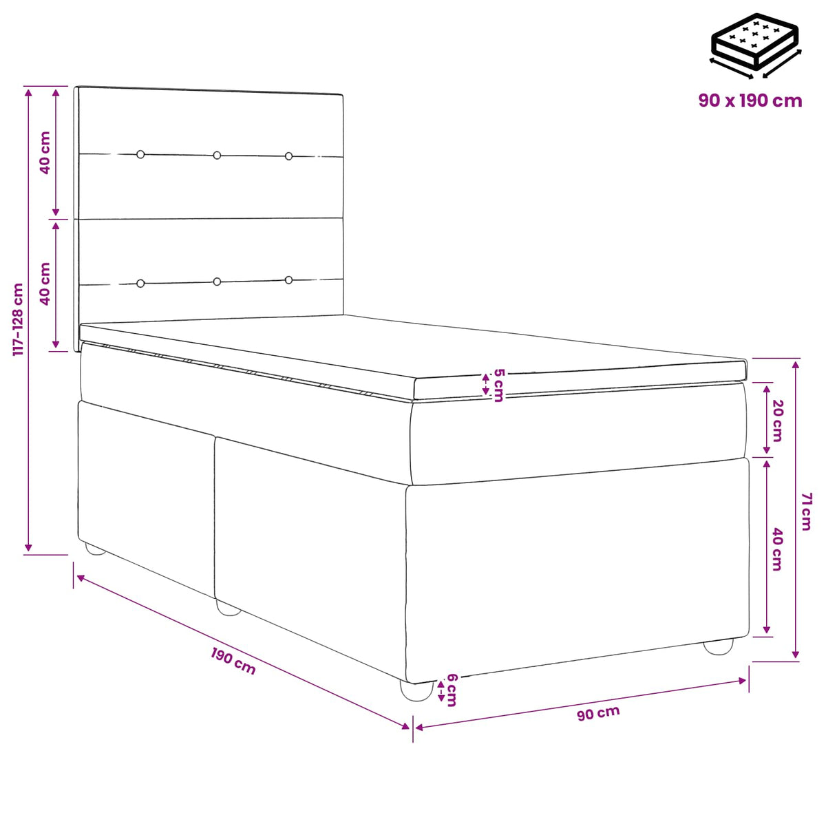 Boxmadras med topmadras Mørk Brun 90 x 190 cm Stof