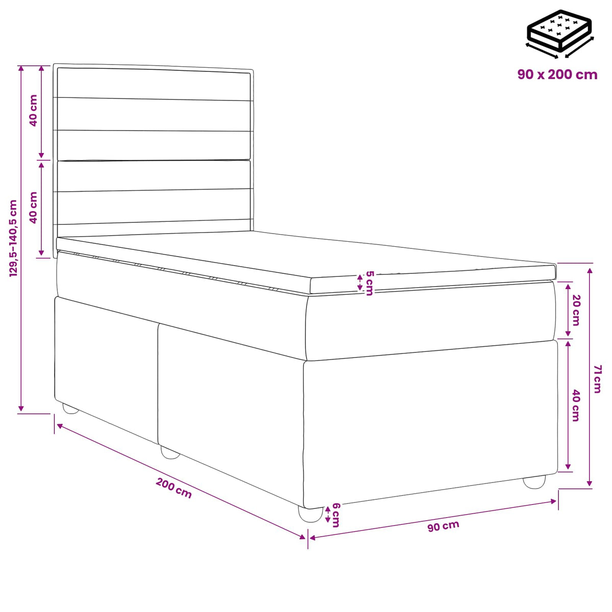 Boxmadras med topmadras Cremefarvet 90 x 200 cm Stof