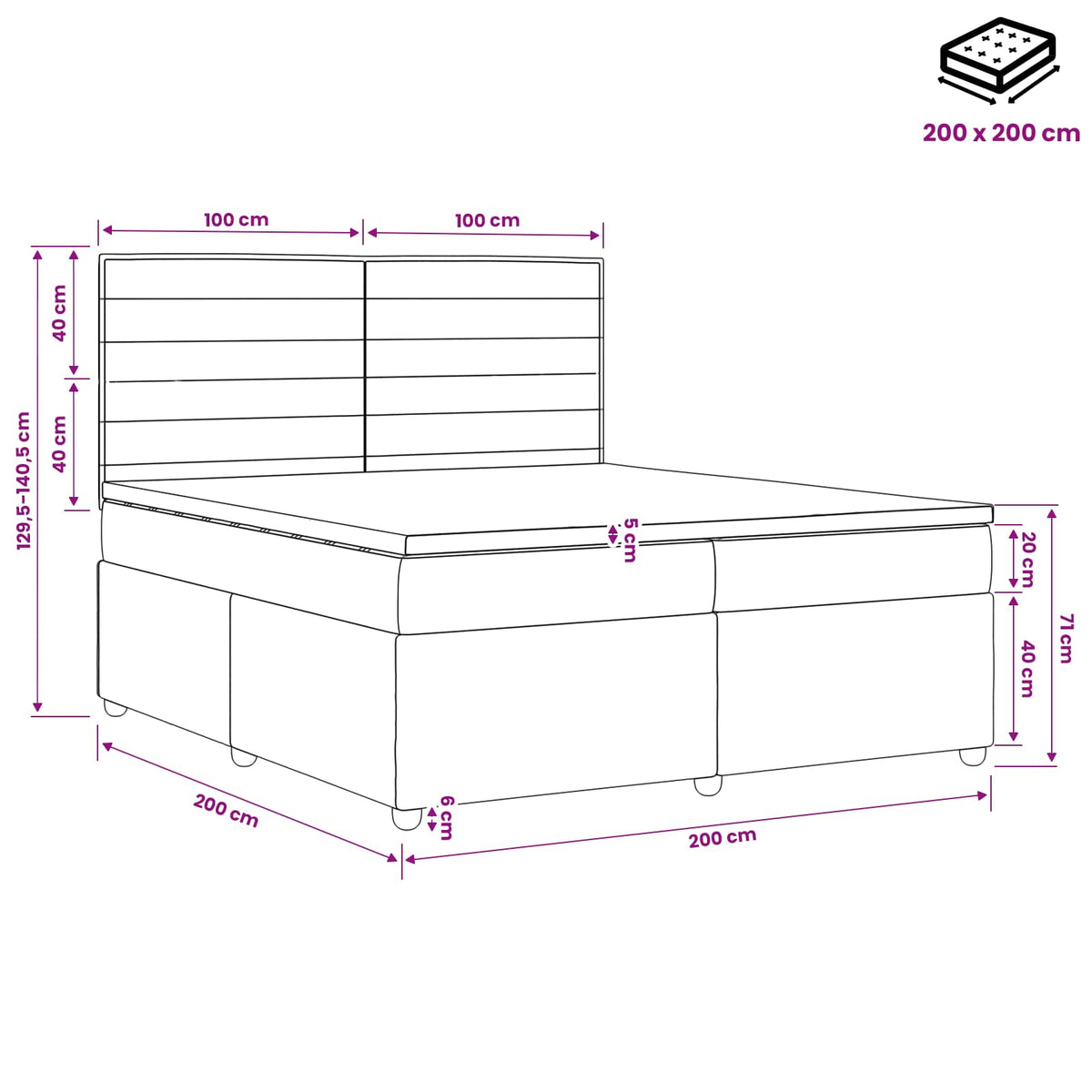 Boxmadras med topmadras Gråbrun 200 x 200 cm Stof