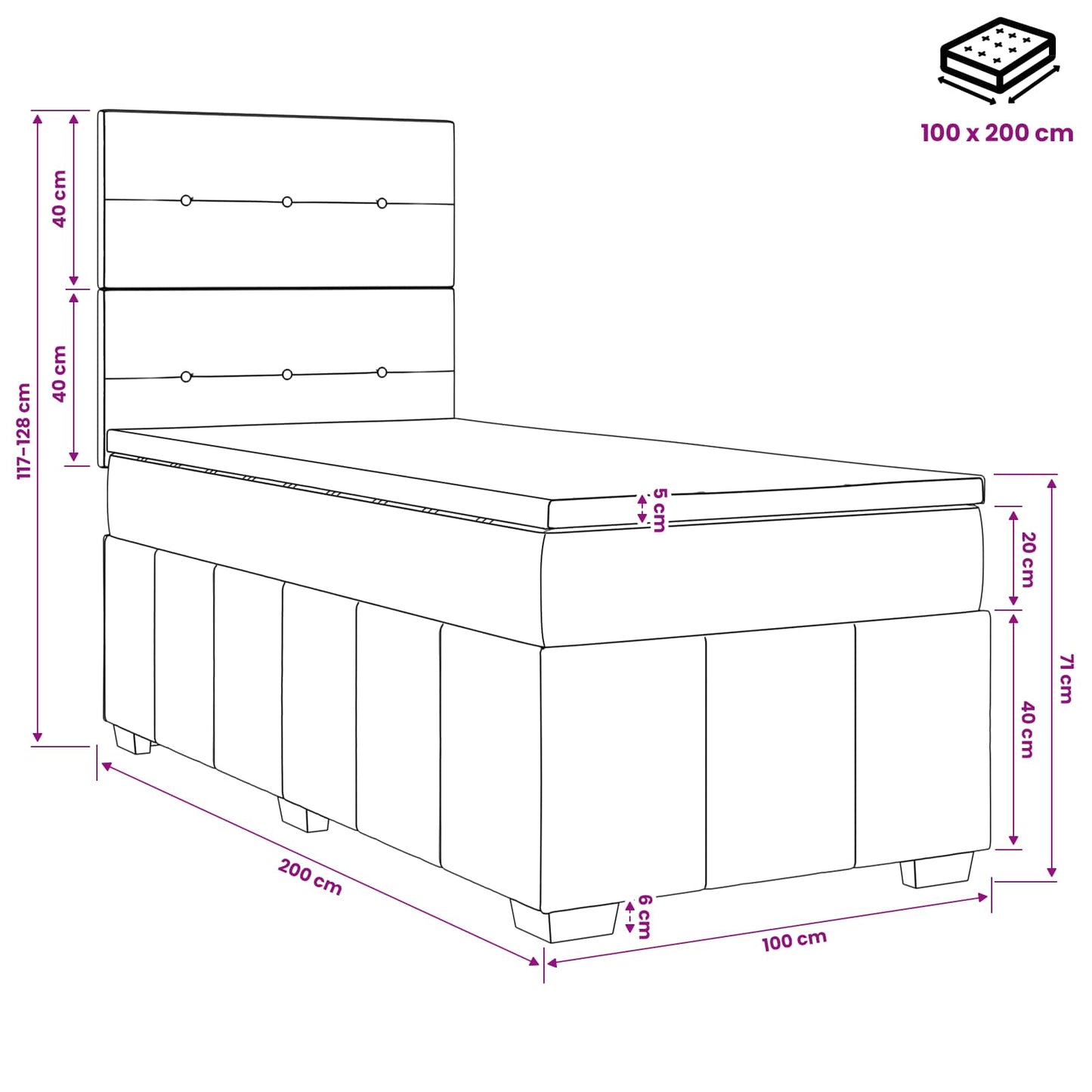Boxmadras med topmadras Cremefarvet 100 x 200 cm Stof