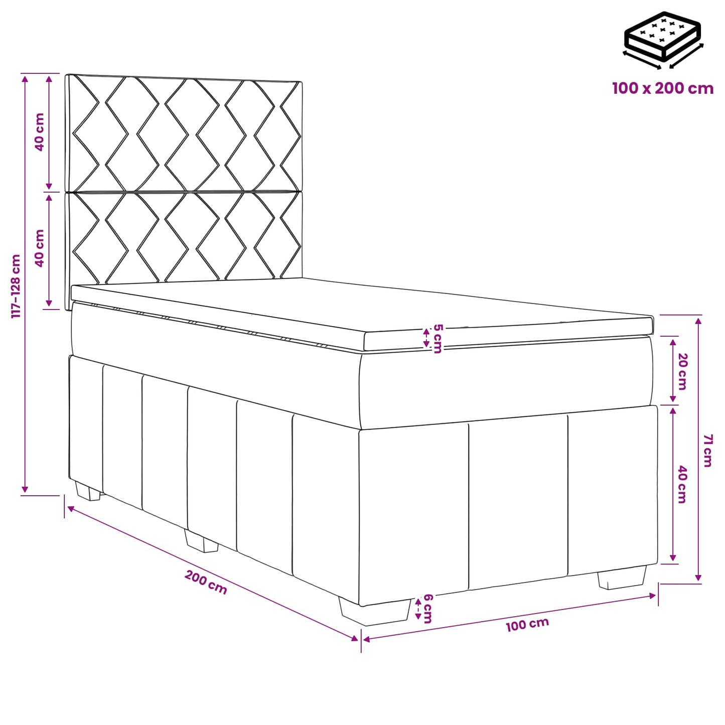 Boxmadras med topmadras Lysegrå 100 x 200 cm Stof