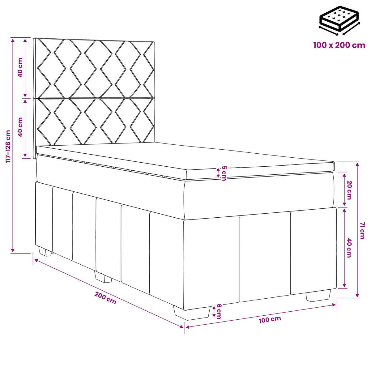 Boxmadras med topmadras Gråbrun 100 x 200 cm Stof