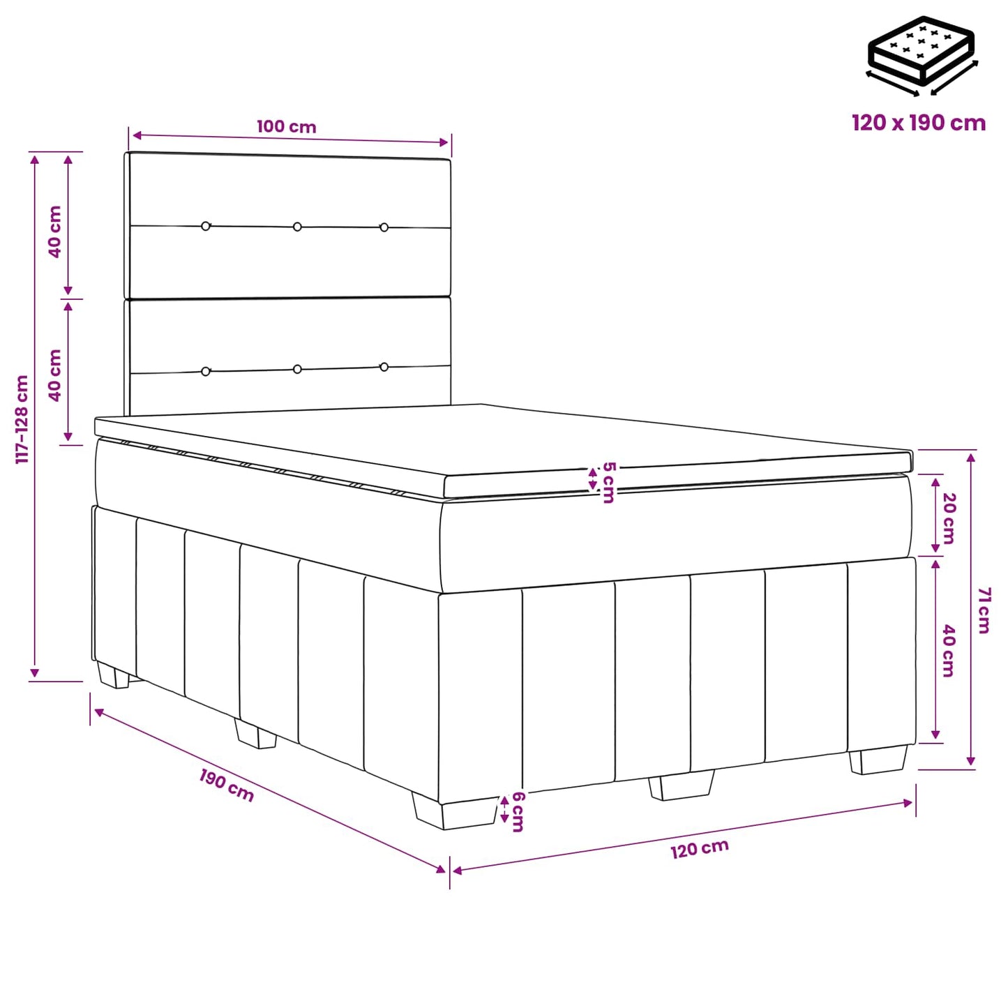 Boxmadras med topmadras Mørk Brun 120 x 190 cm Stof
