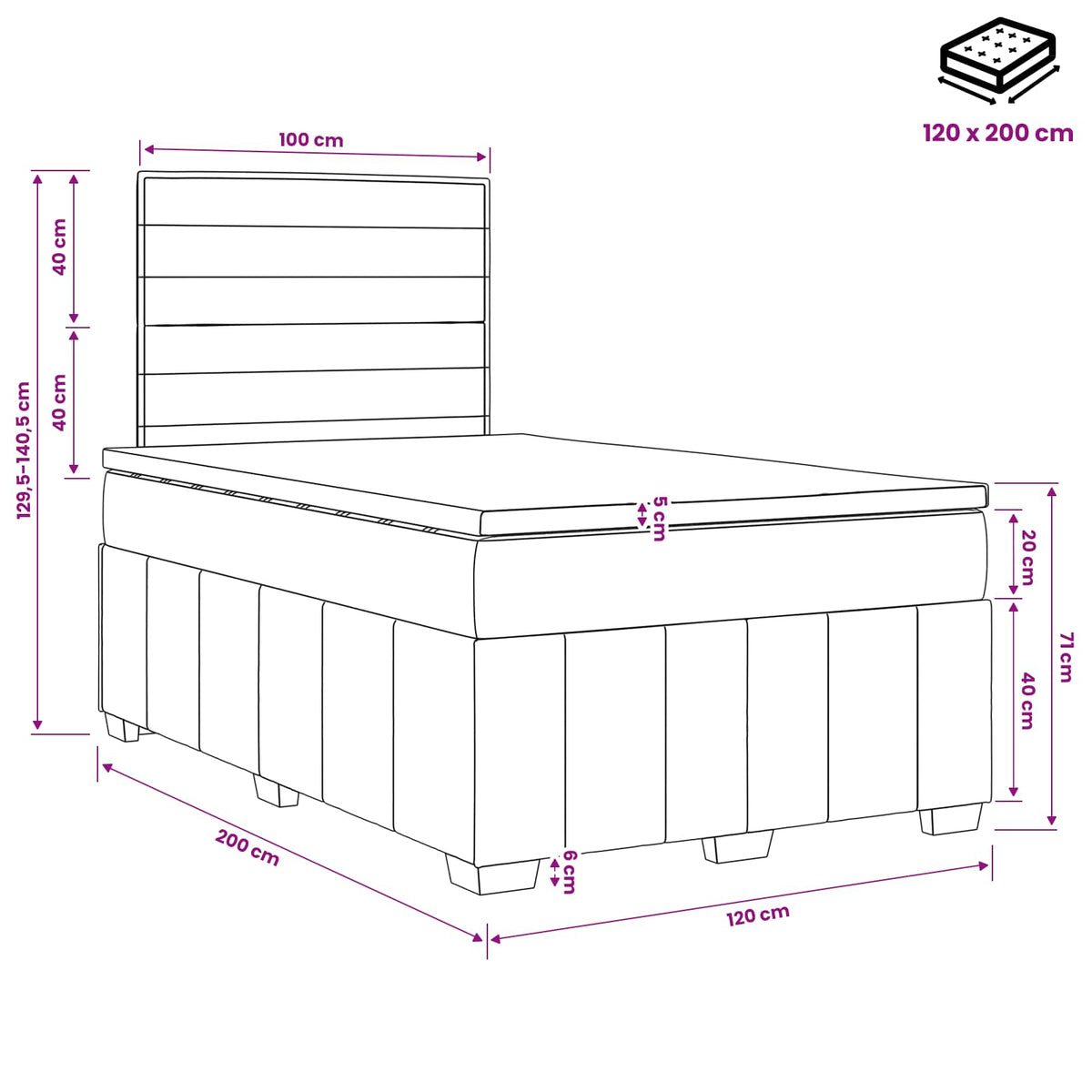 Boxmadras med topmadras Cremefarvet 120 x 200 cm Stof