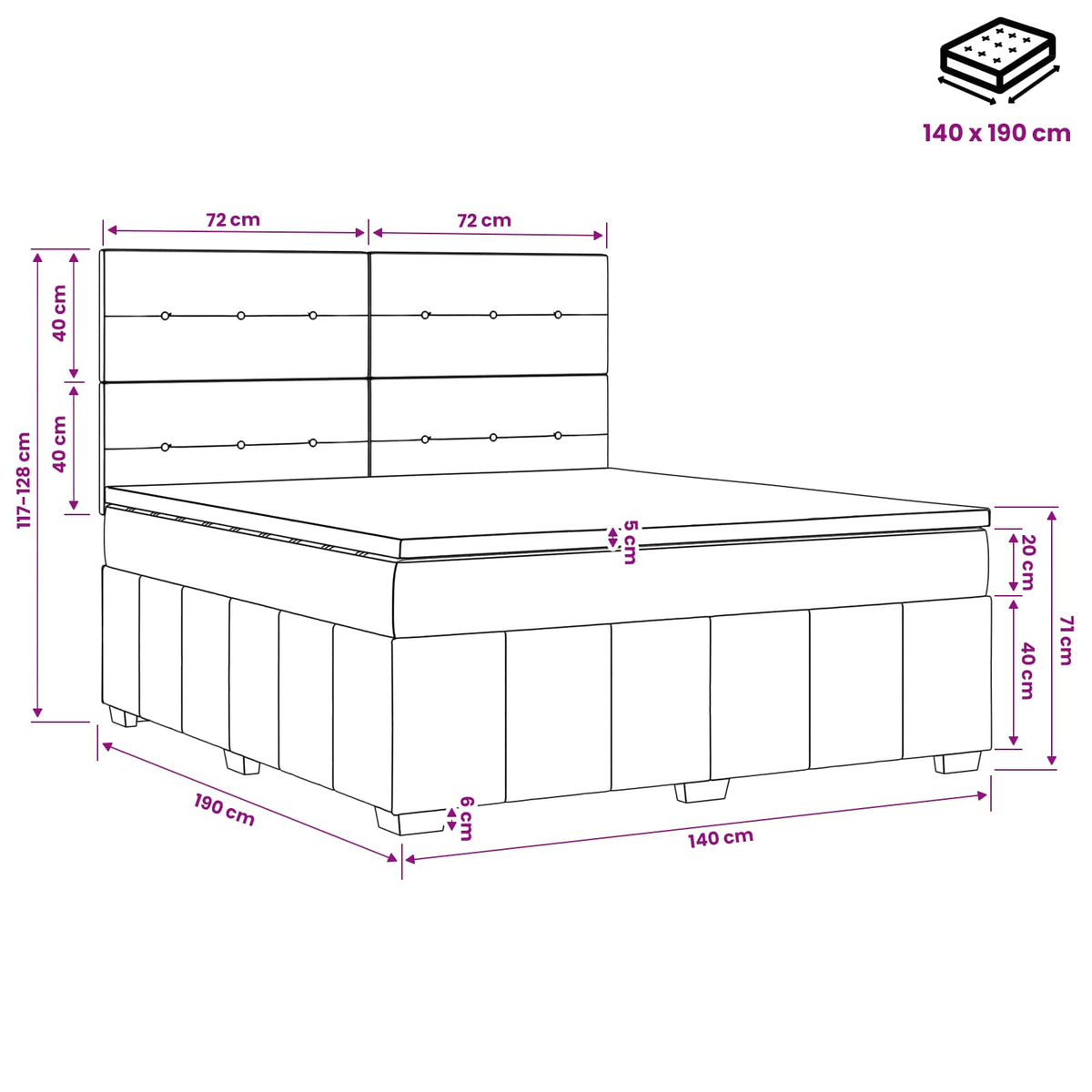 Boxmadras med topmadras Gråbrun 140 x 190 cm Stof