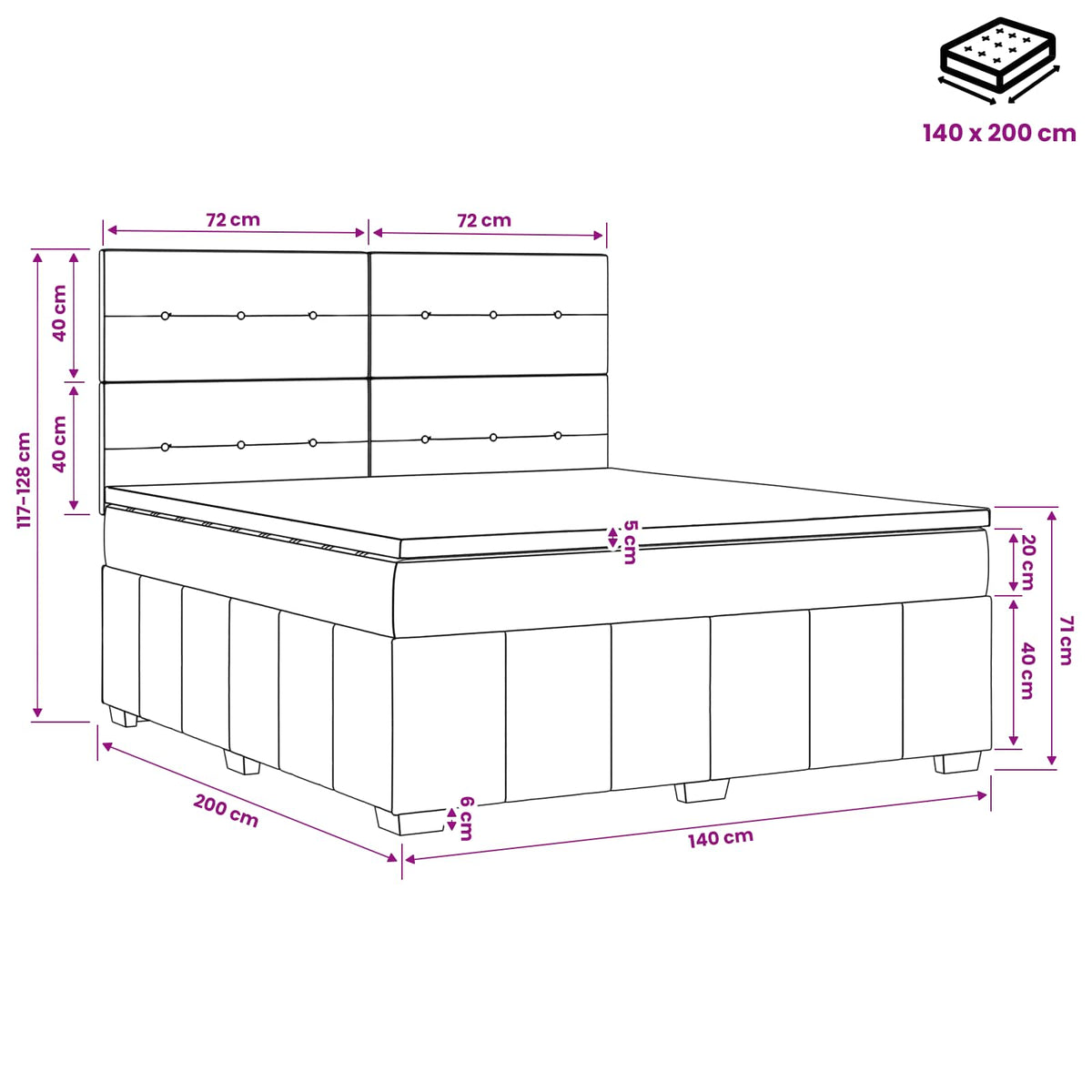 Boxmadras med topmadras Gråbrun 140 x 200 cm Stof
