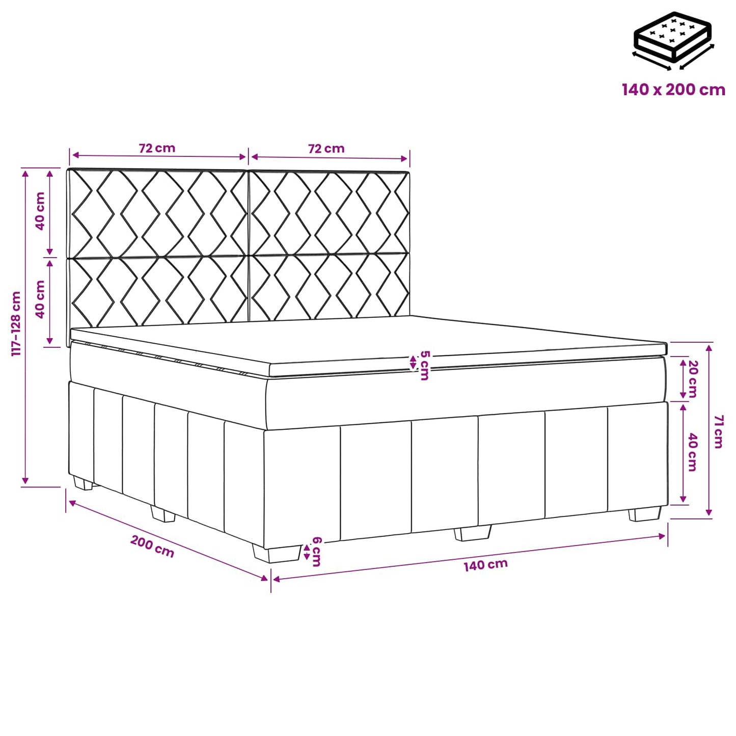 Boxmadras med topmadras Gråbrun 140 x 200 cm Stof