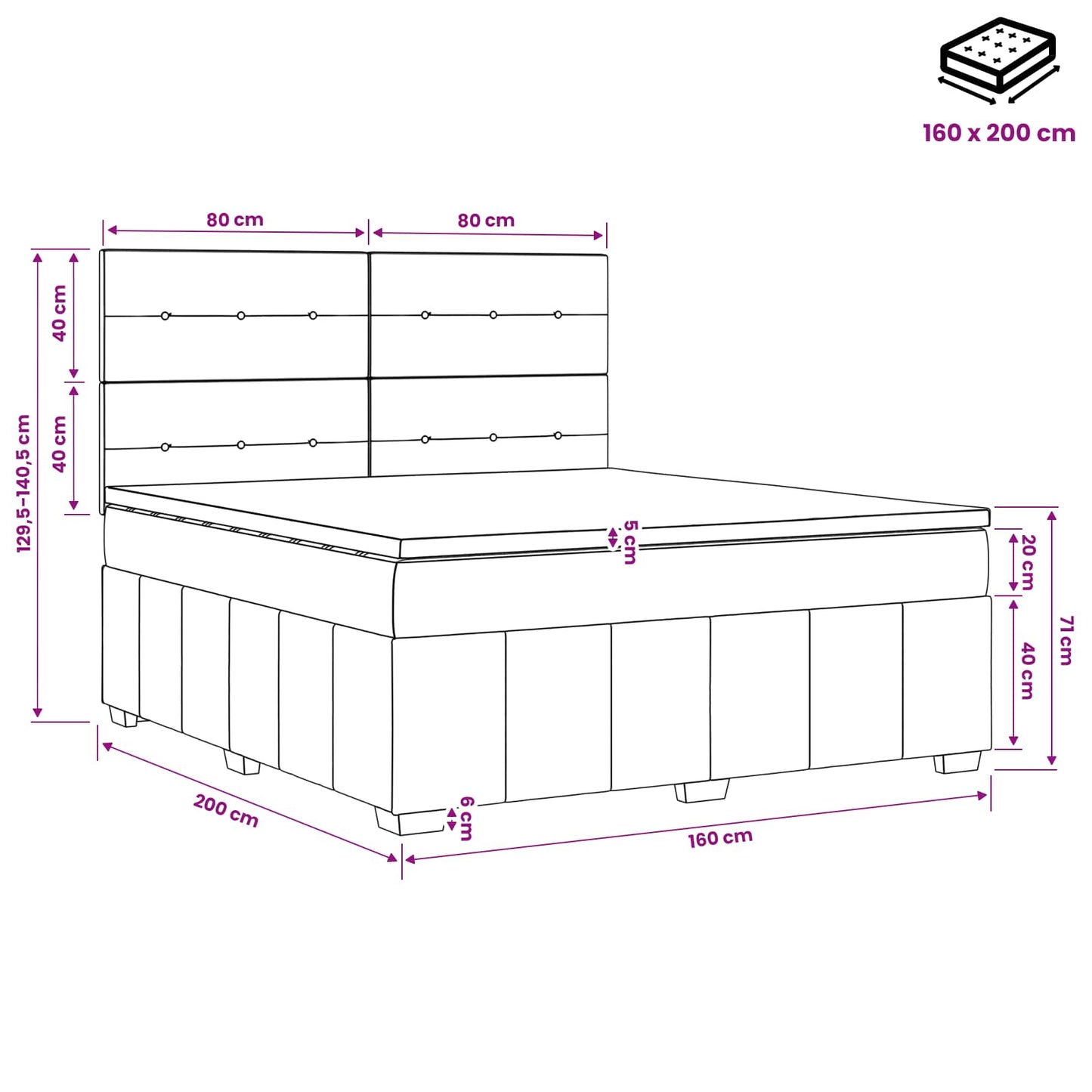 Boxmadras med topmadras Mørk Brun 160 x 200 cm Stof