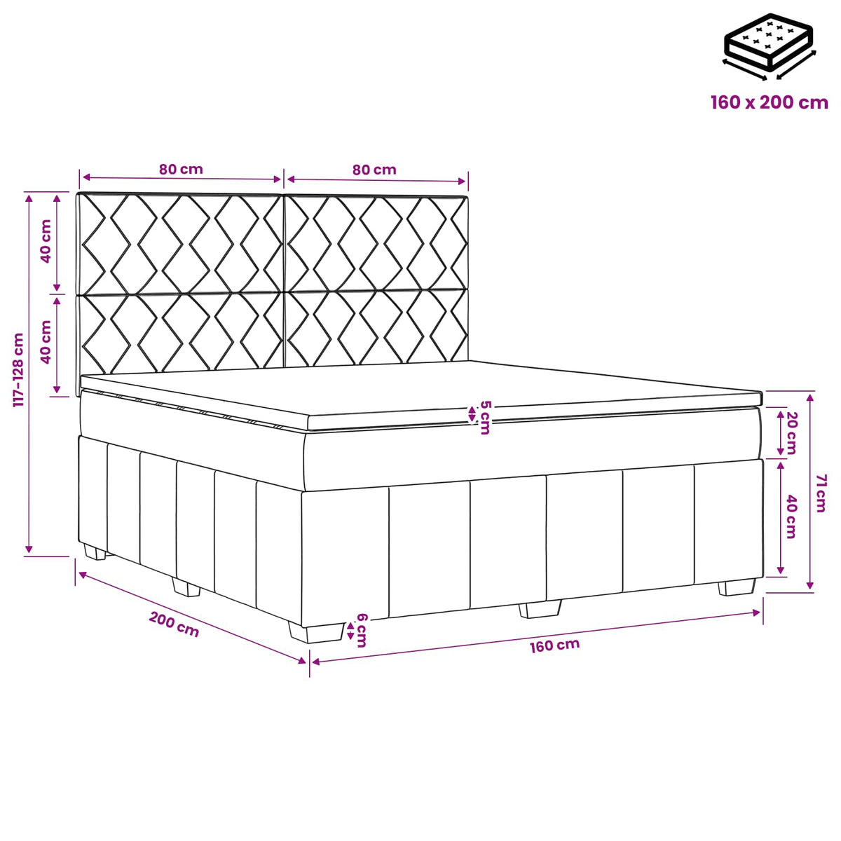 Boxmadras med topmadras Gråbrun 160 x 200 cm Stof