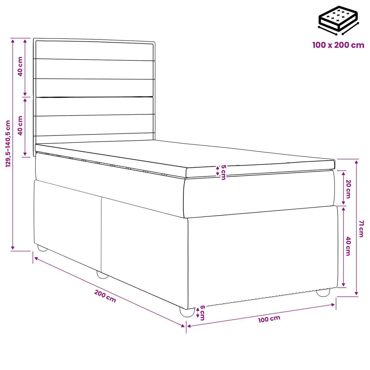 Boxmadras med topmadras Gråbrun 100 x 200 cm Stof