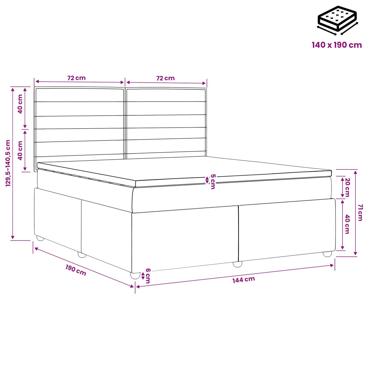 Boxmadras med topmadras Cremefarvet 140 x 190 cm Stof