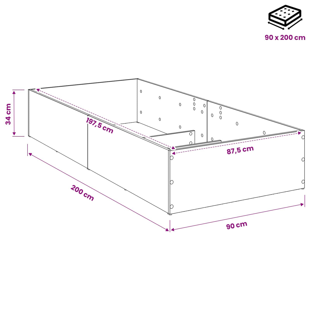 Sengeomkransning til justerbar sengebund Røget eg 90 x 200 cm