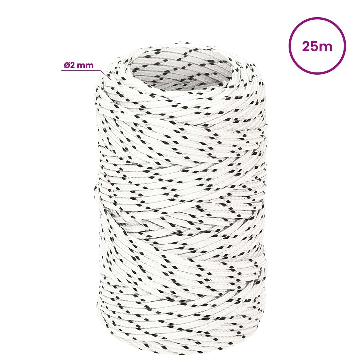 Multifunktionelt universaltov 2 mm 25 m Hvid Polyester