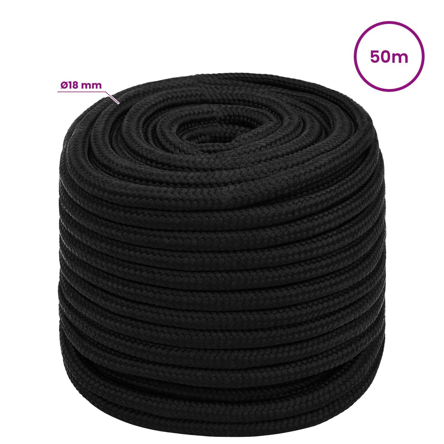 Multifunktionelt universaltov 18 mm 50 m Sort Polyester