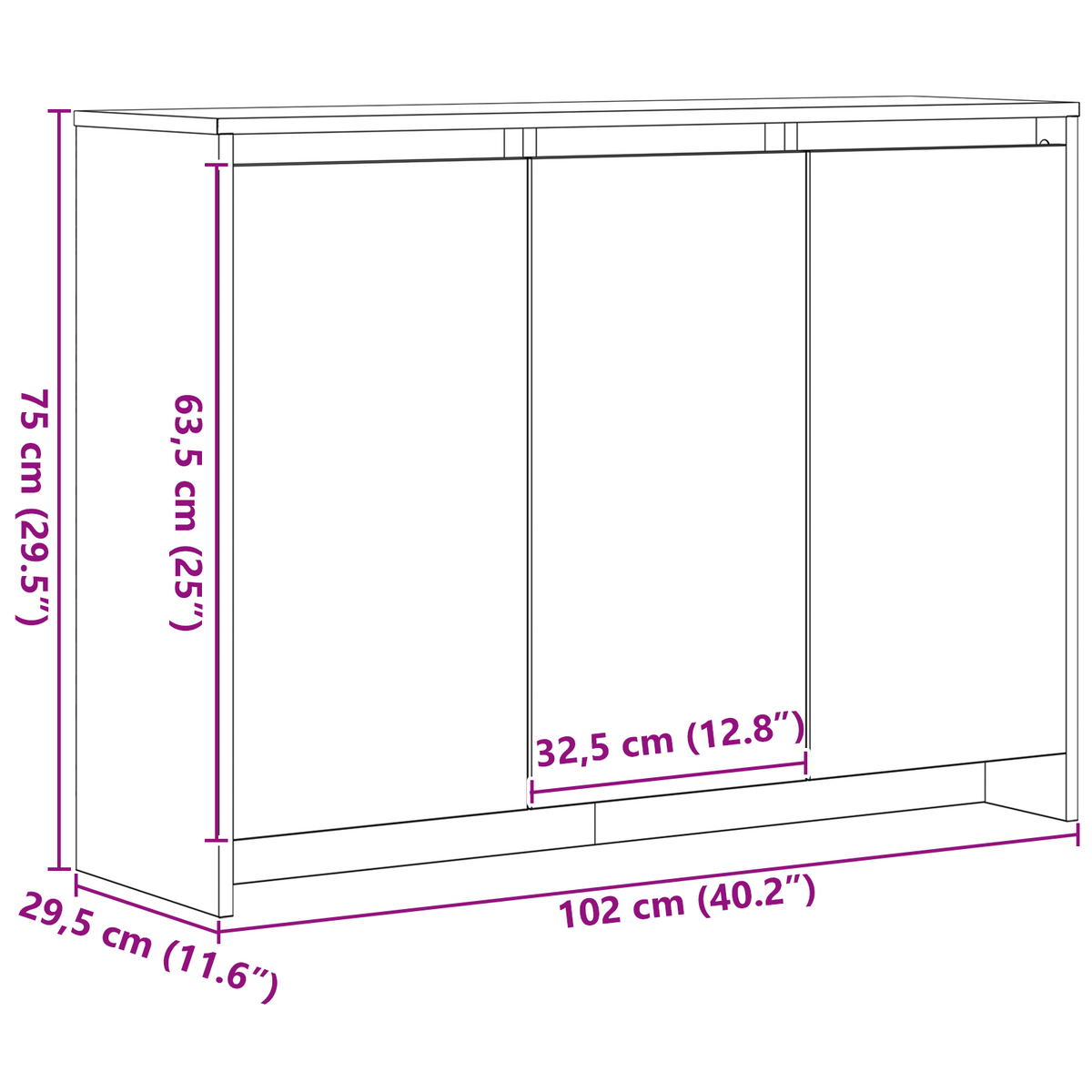 Sideboard Sort 102 x 29.5 x 75 cm Konstrueret træ