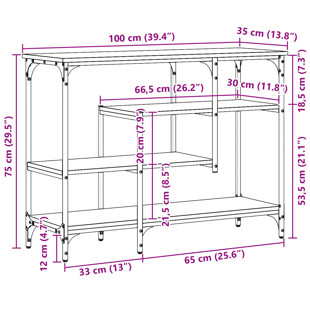 Konsolbord Sort eg 100 x 35 x 75 cm Laminat træ og metal