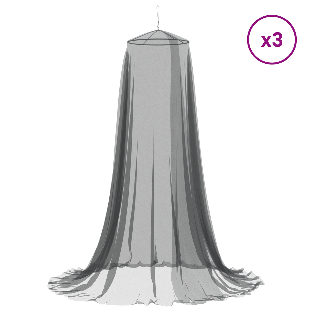 Myggenet til seng 3 stk. 156 mesh Sort ⌀56 x 220 cm Polyester