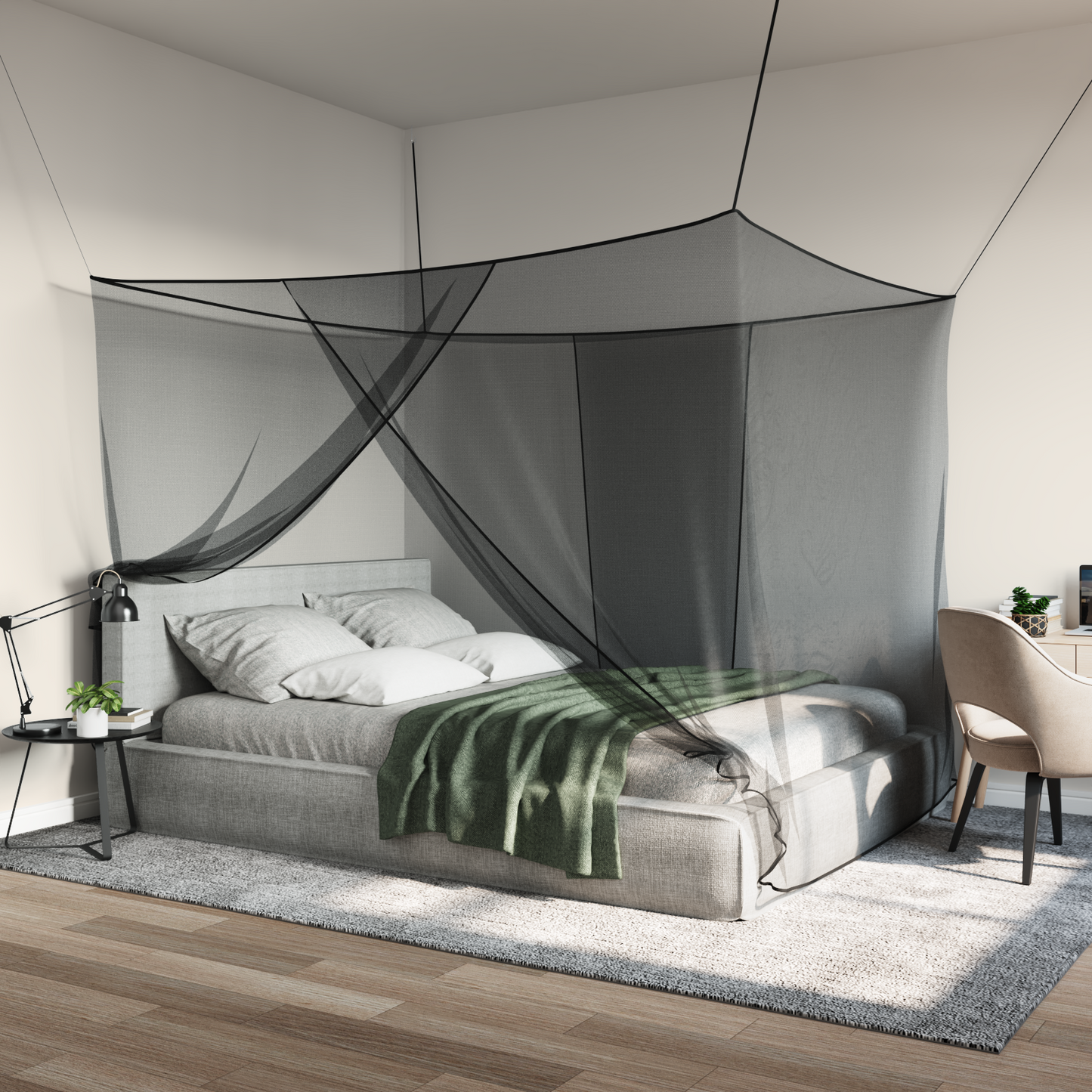 Myggenet til seng 156 mesh Sort 220 x 180 x 180 cm Polyester