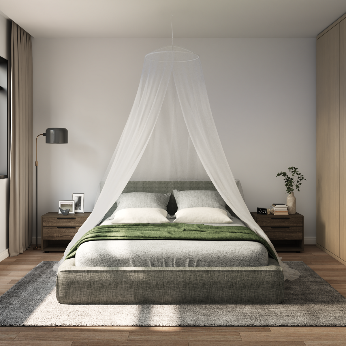 Myggenet til seng 3 stk. 156 mesh Hvid ⌀56 x 220 cm Polyester