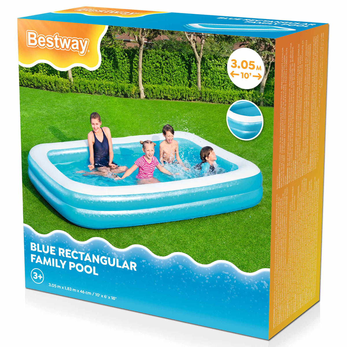 Oppustelig Swimmingpool 305 x 183 x 46 cm Rektangulær til Blå