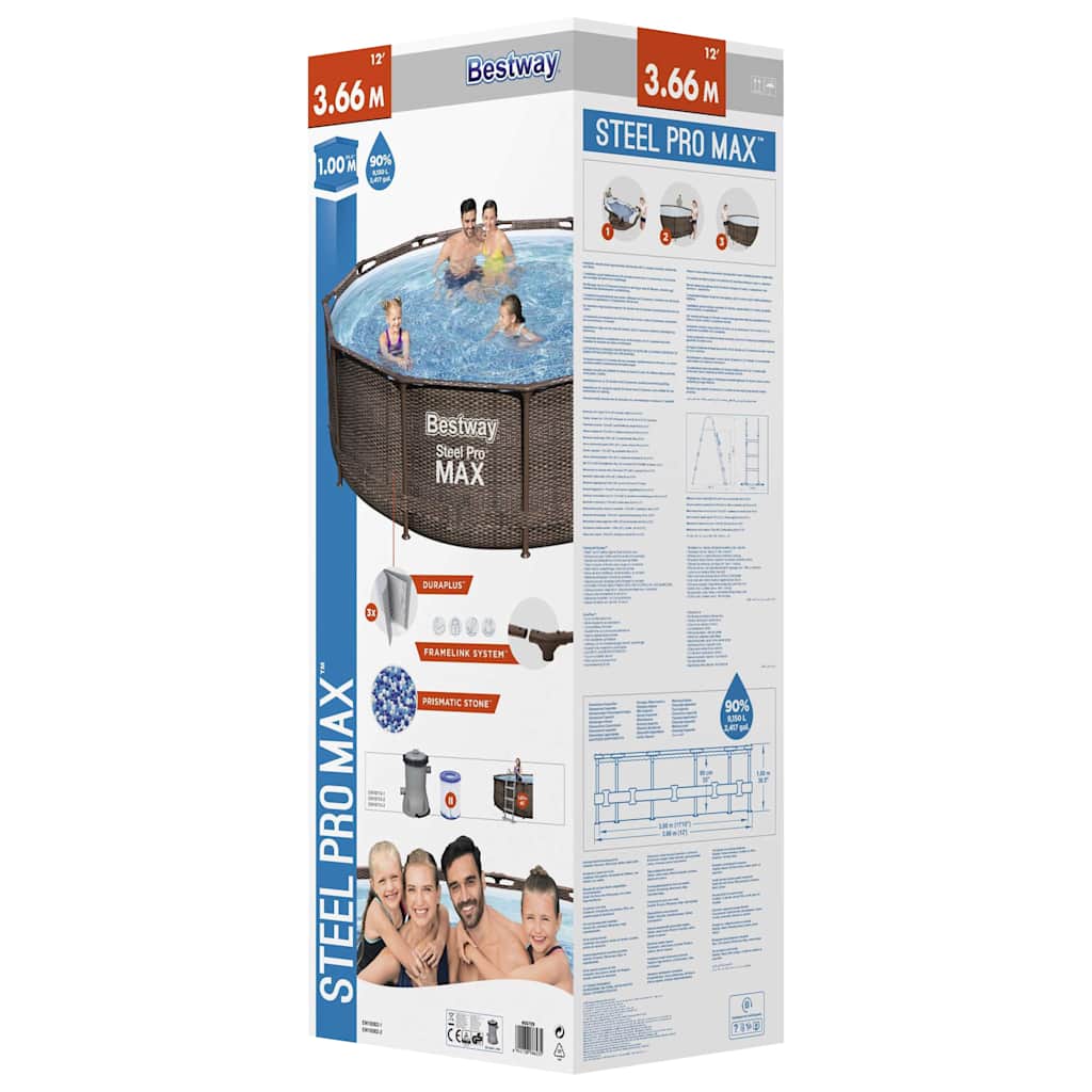Steel Pro MAX swimmingpoolsæt Deluxe Series rund 366x100 cm