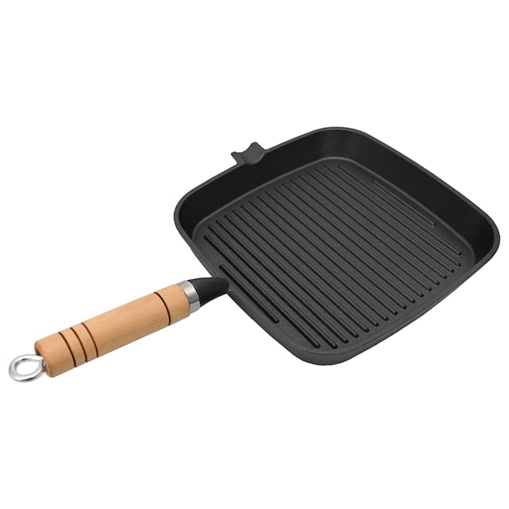 grillpande i støbejern med træhåndtag 20x20 cm