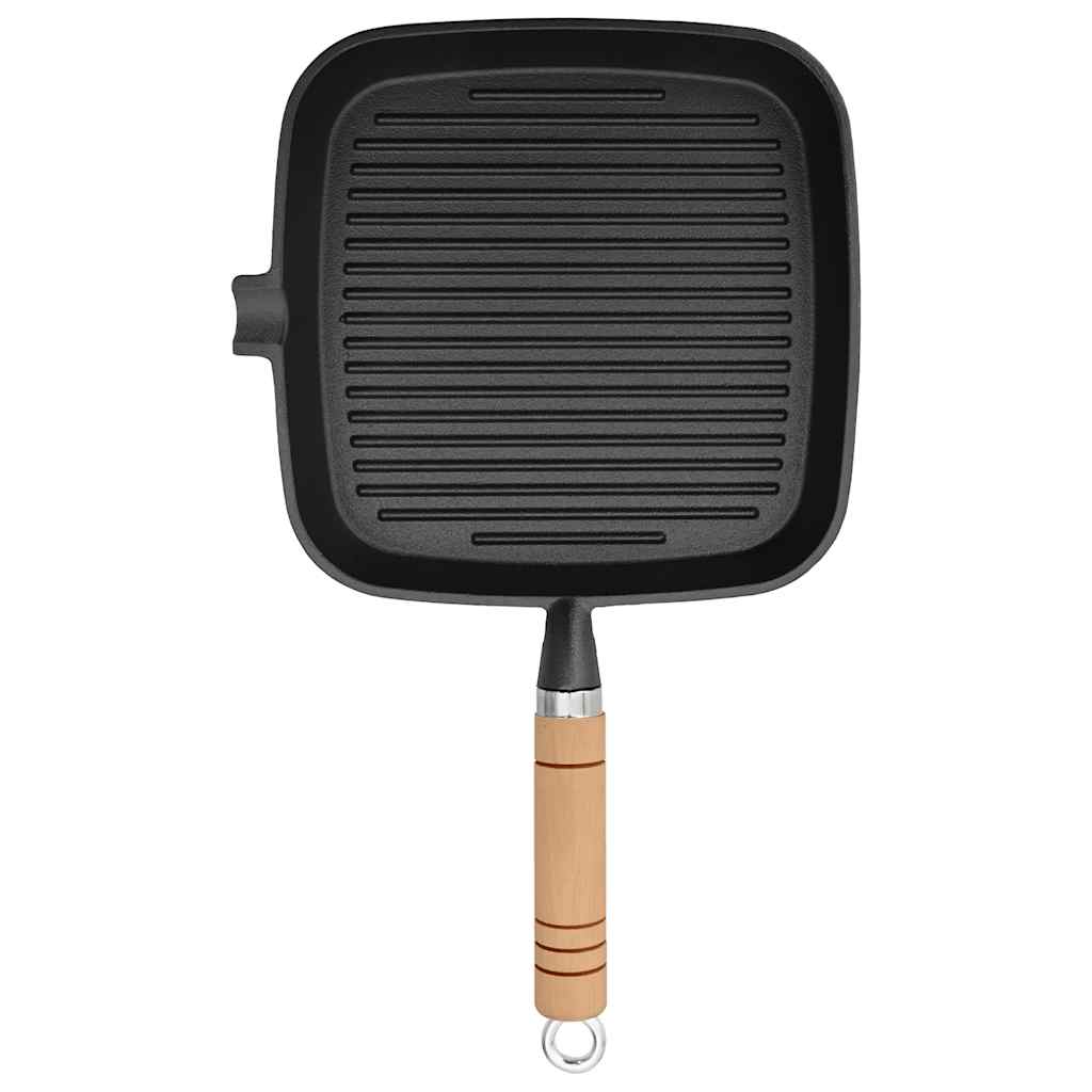 grillpande i støbejern med træhåndtag 20x20 cm