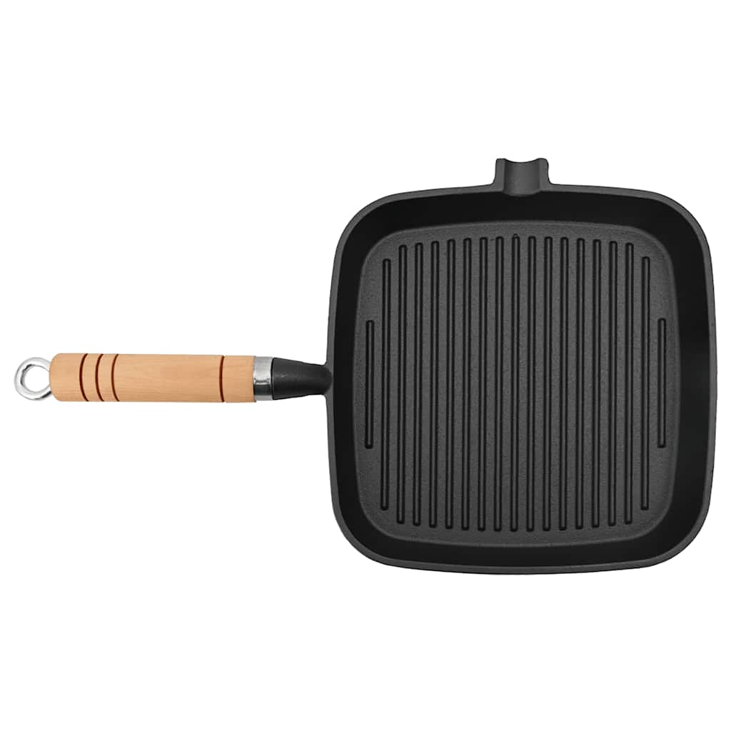 grillpande i støbejern med træhåndtag 20x20 cm