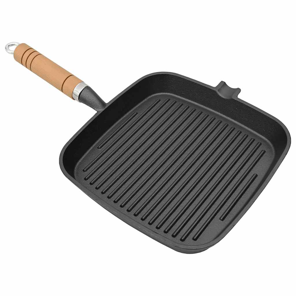 grillpande i støbejern med træhåndtag 20x20 cm