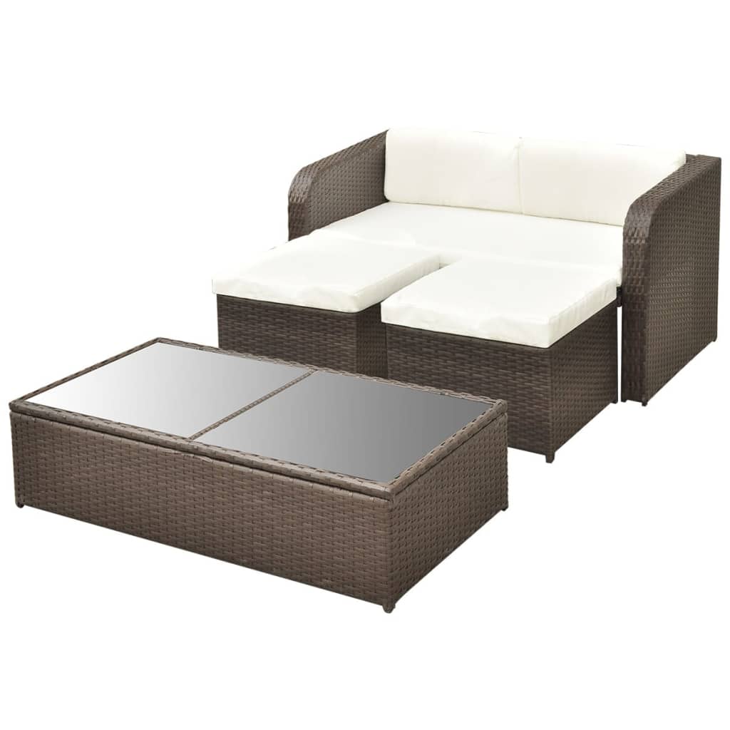 haveloungesæt 4 dele med hynder polyrattan brun
