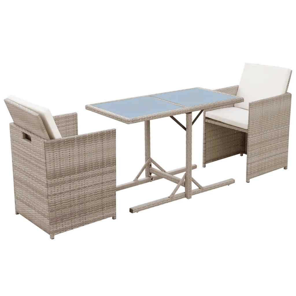 bistrosæt 3 dele med hynder polyrattan beige