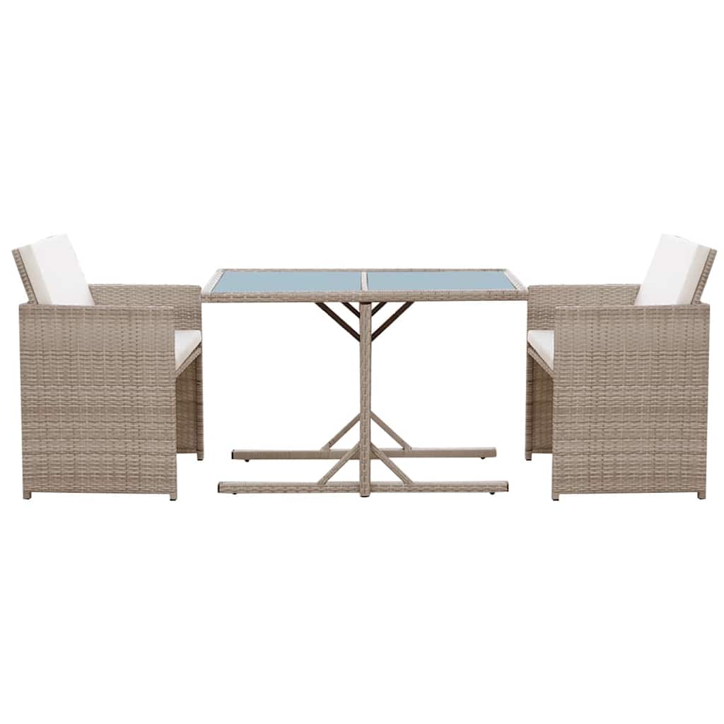 bistrosæt 3 dele med hynder polyrattan beige