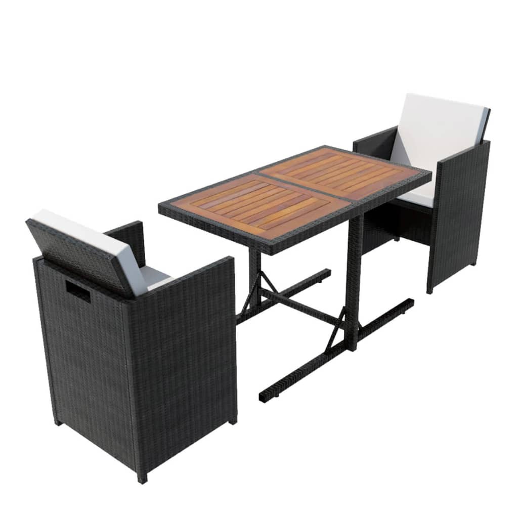 bistrosæt 3 dele med hynder polyrattan sort