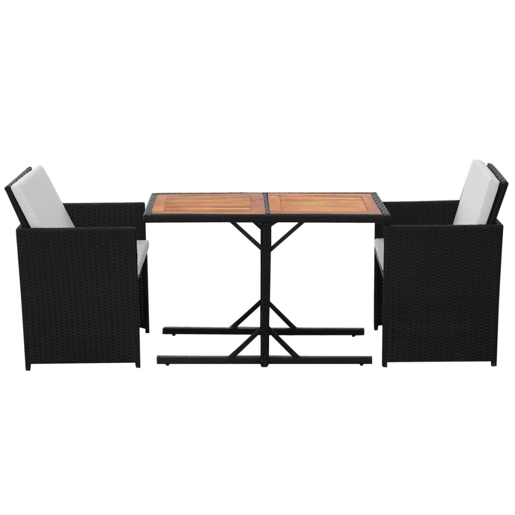 bistrosæt 3 dele med hynder polyrattan sort