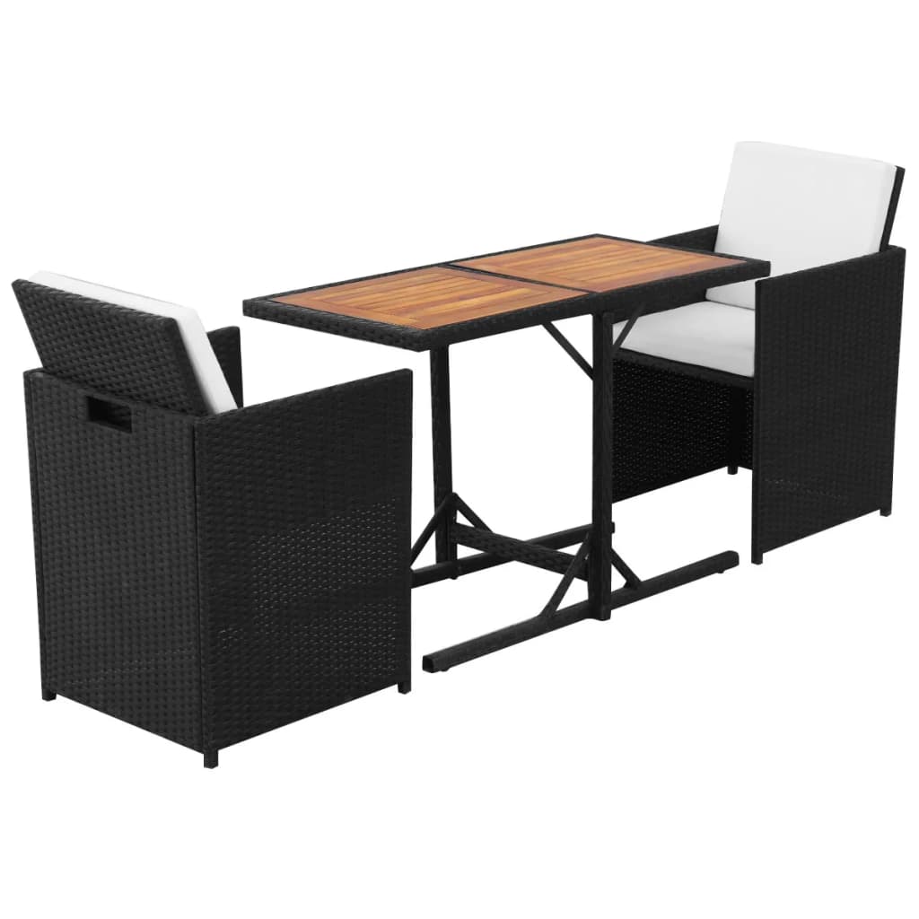 bistrosæt 3 dele med hynder polyrattan sort