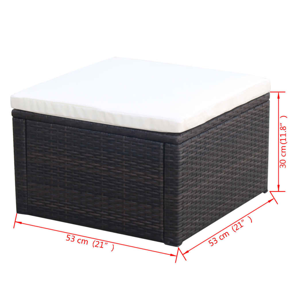 fodskammel ottoman i polyrattan 53 x 53 x 30 cm brun