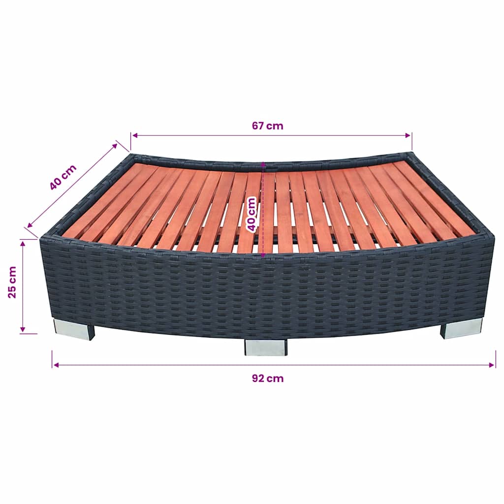 spatrin i polyrattan 92 x 45 x 25 cm sort