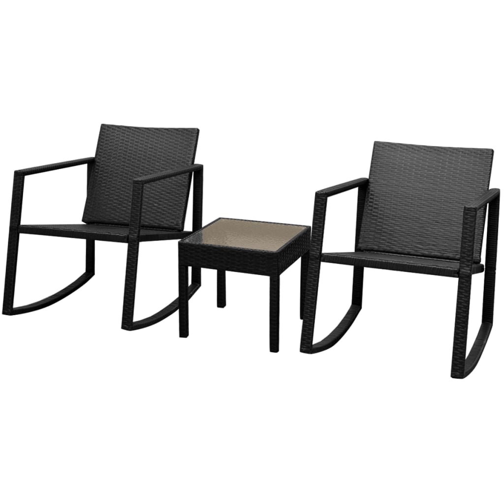bistrosæt 3 dele polyrattan sort