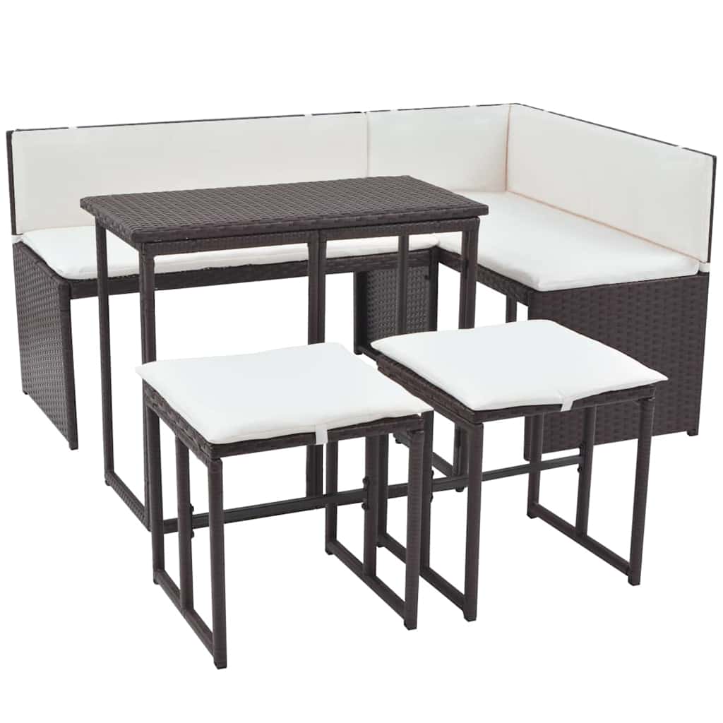 foldbart udendørs spisebordssæt 5 dele stål polyrattan brun